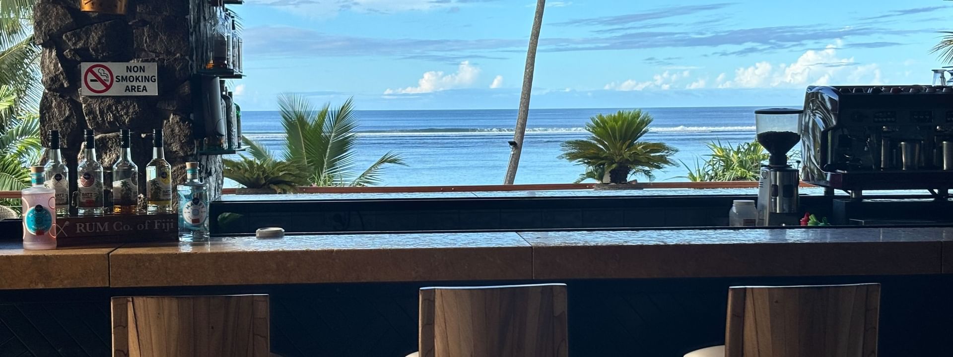 Sunset Terrace Bar counter with ocean view at Warwick Fiji Resort and Spa in Korolevu