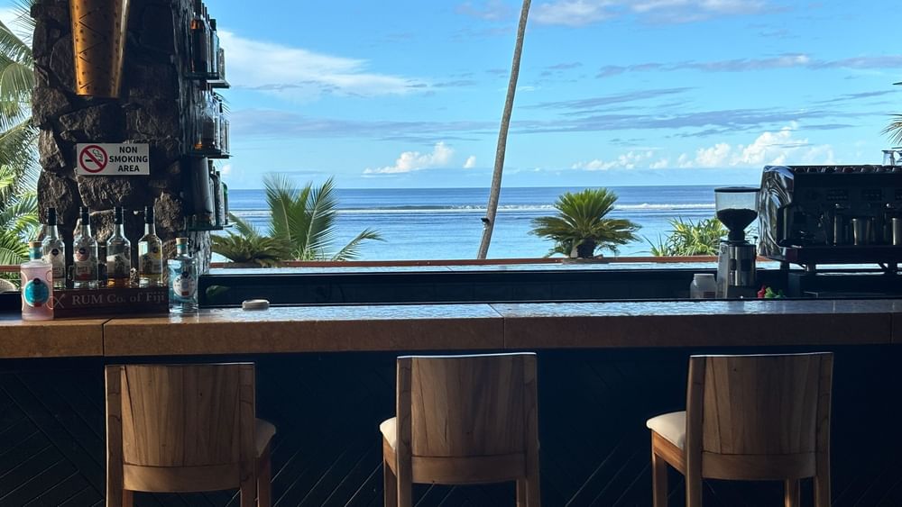 Sunset Terrace Bar counter with ocean view at Warwick Fiji Resort and Spa in Korolevu.