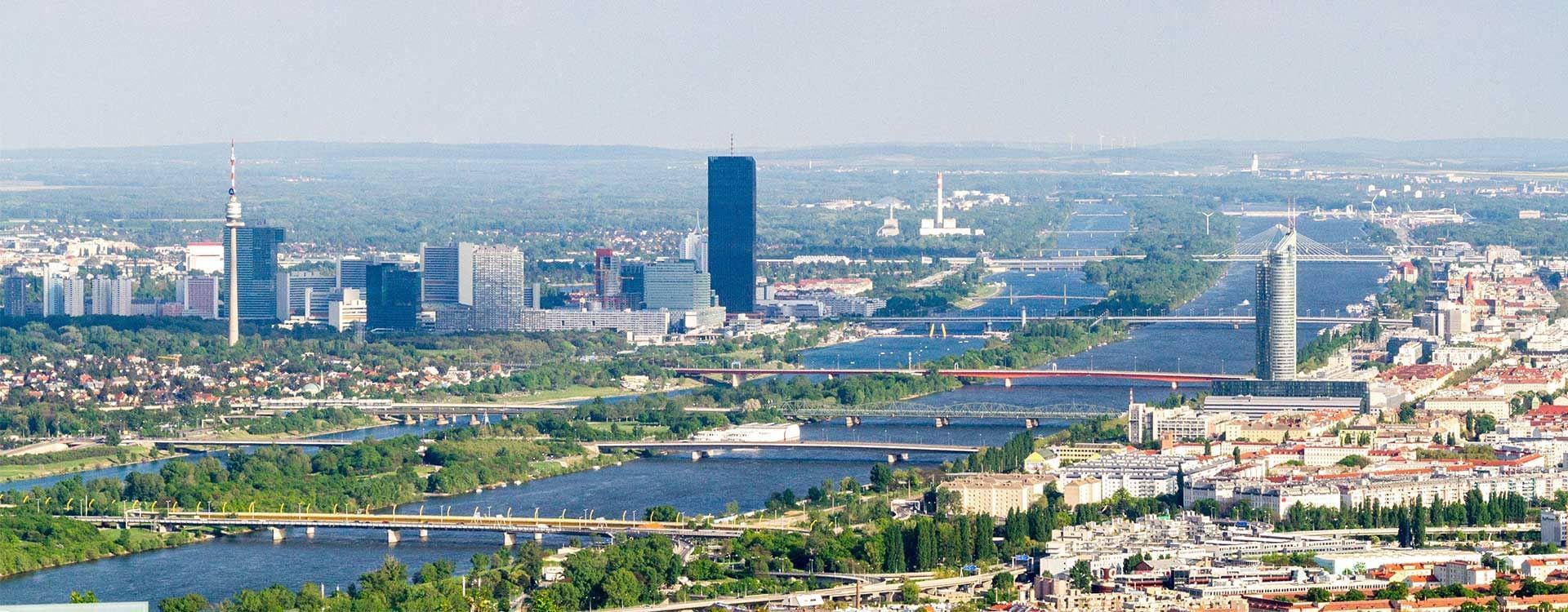 Landscape view of the Vienna Donau Island near Flemings Hotels