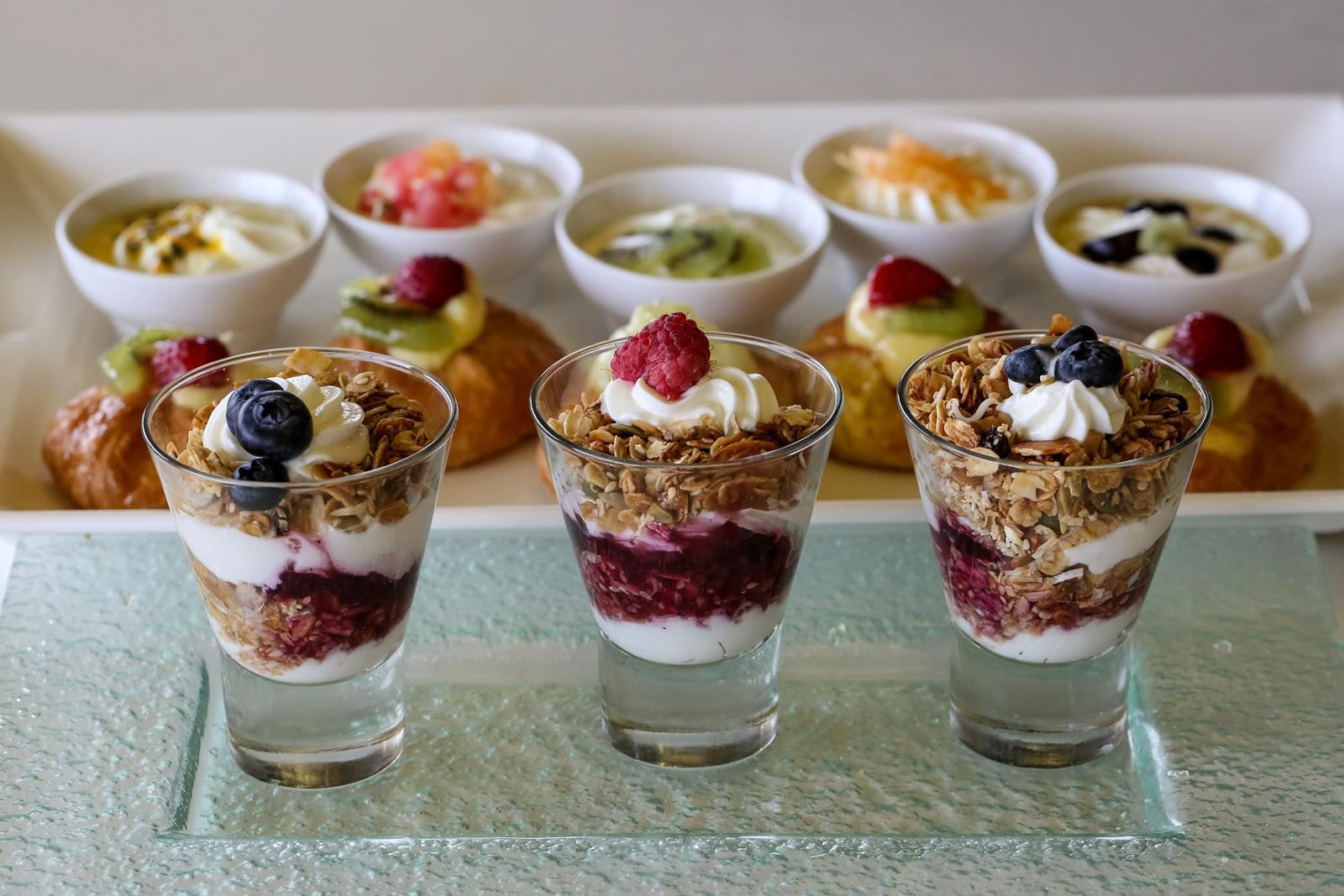 Closeup on yogurt parfaits served at Novotel Sydney