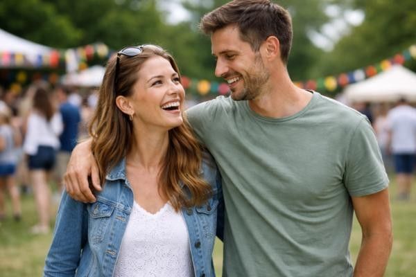 Couple walking though the Celebrate Buckingham event