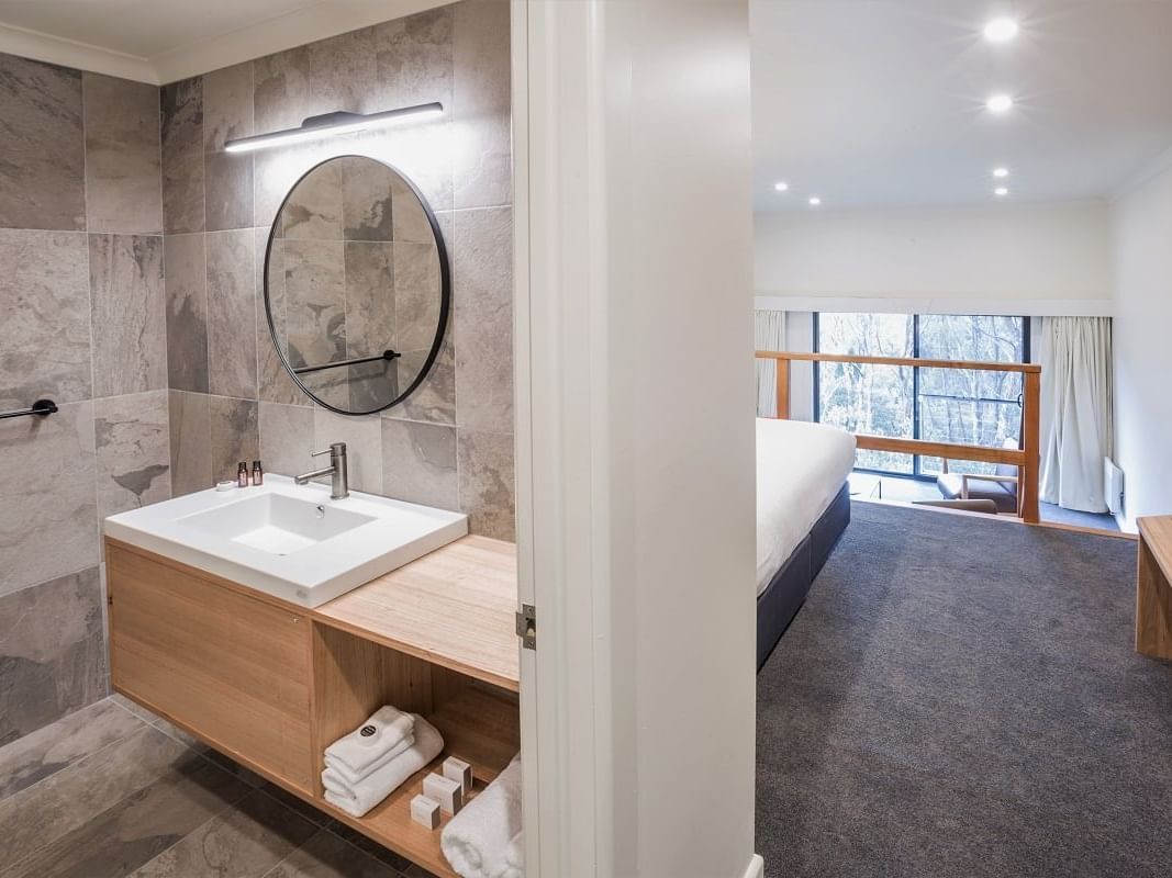 Bathroom and Split Level King Room at Cradle Mountain Hotel