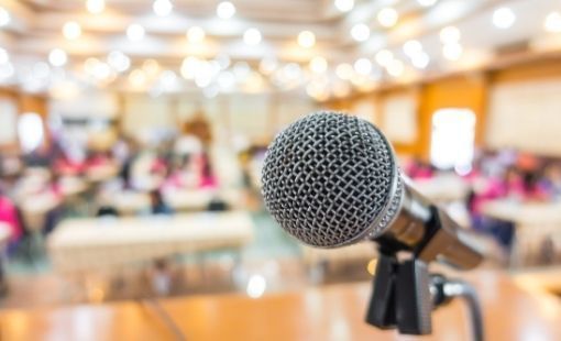 Close-up of a microphone set up on a stage at Sunway Hotel Big Box