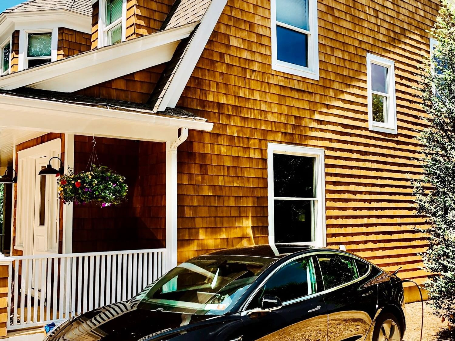 Tesla Charging Station Outside of Main House, The Roundtree, Amagansett, Hotel in Hamptons