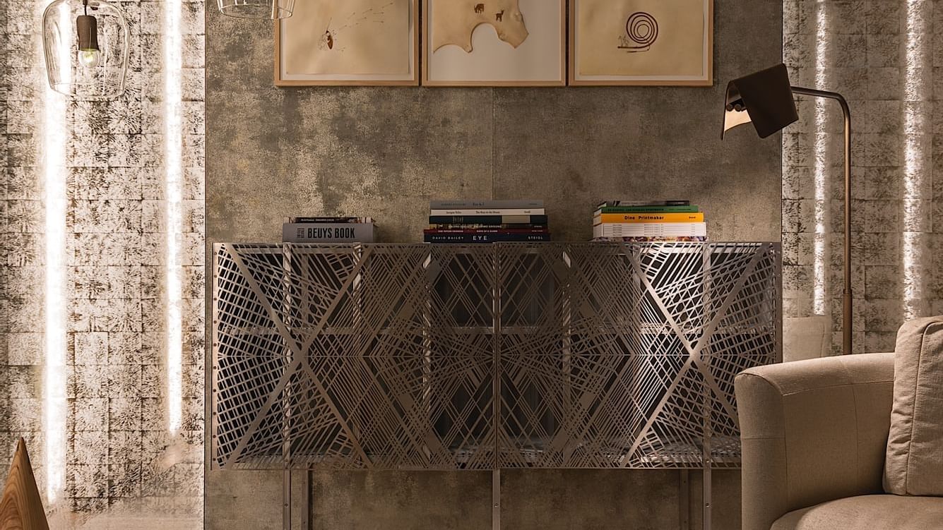 Shelf with books in a meeting room at Fendi Private Suites