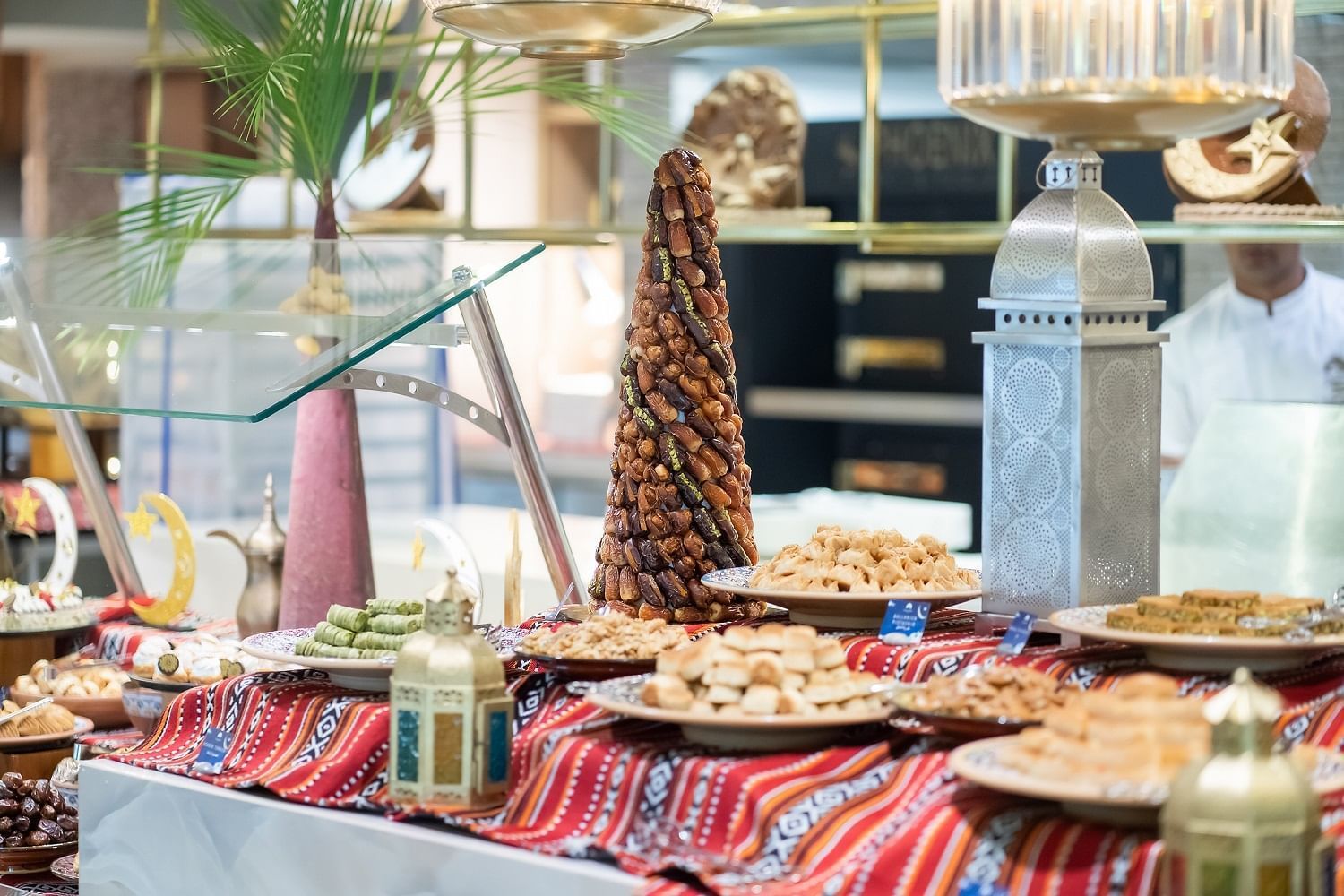 Buffet area with sweets & dates in The Stage at Paramount Hotel Dubai