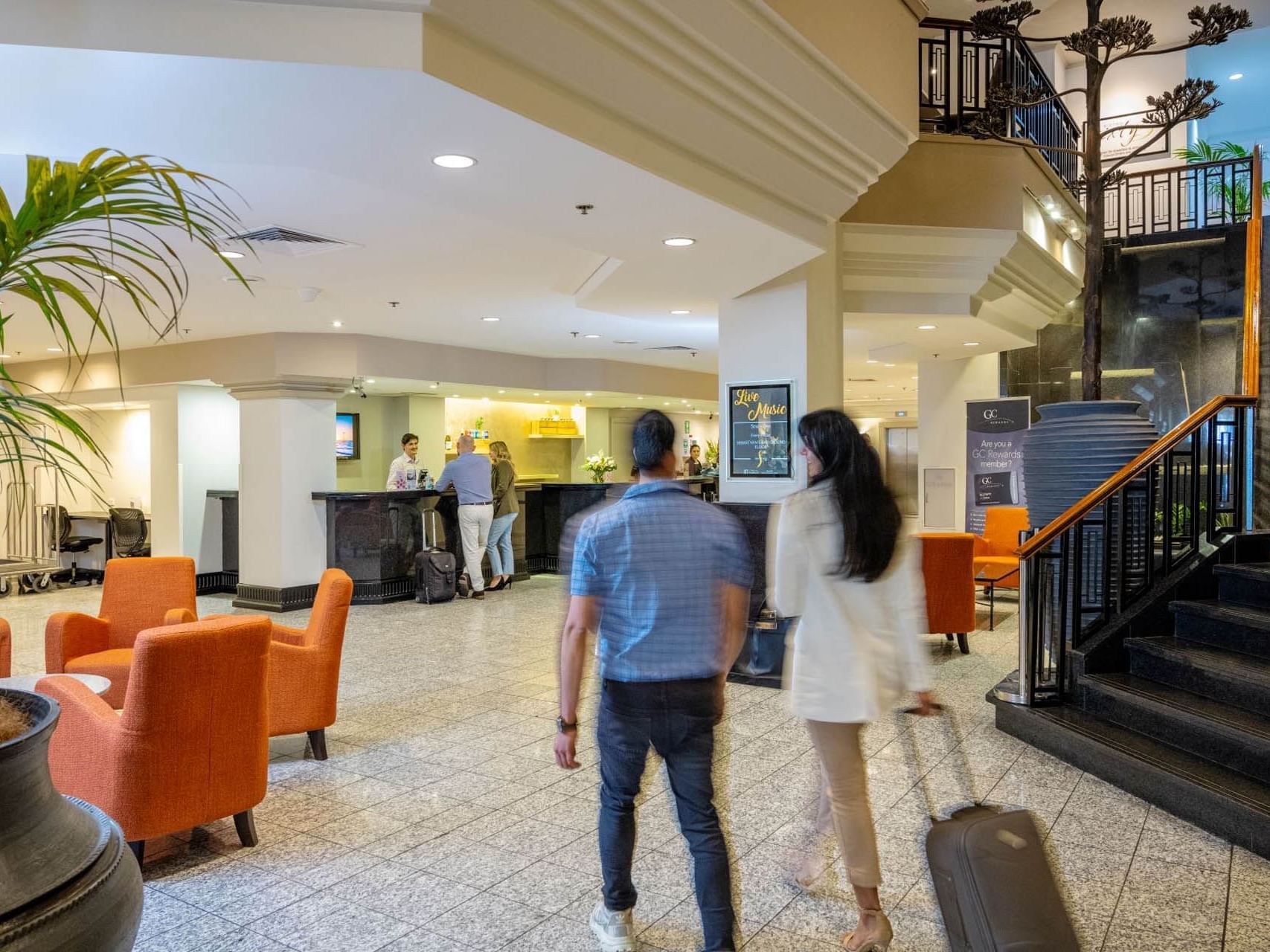 Guests arriving at the lobby in Grand Chancellor Adelaide