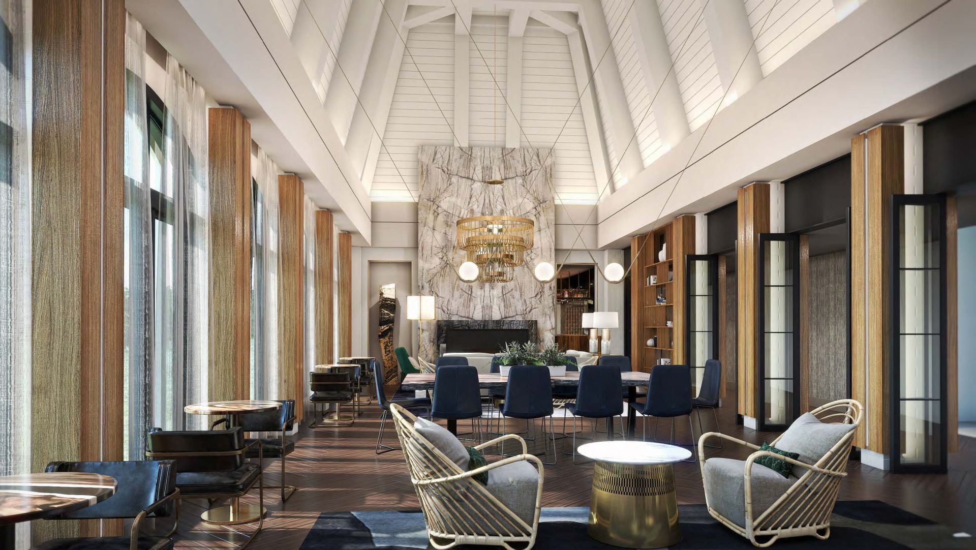 Concept design of The Great Room interior at Hotel Hartness
