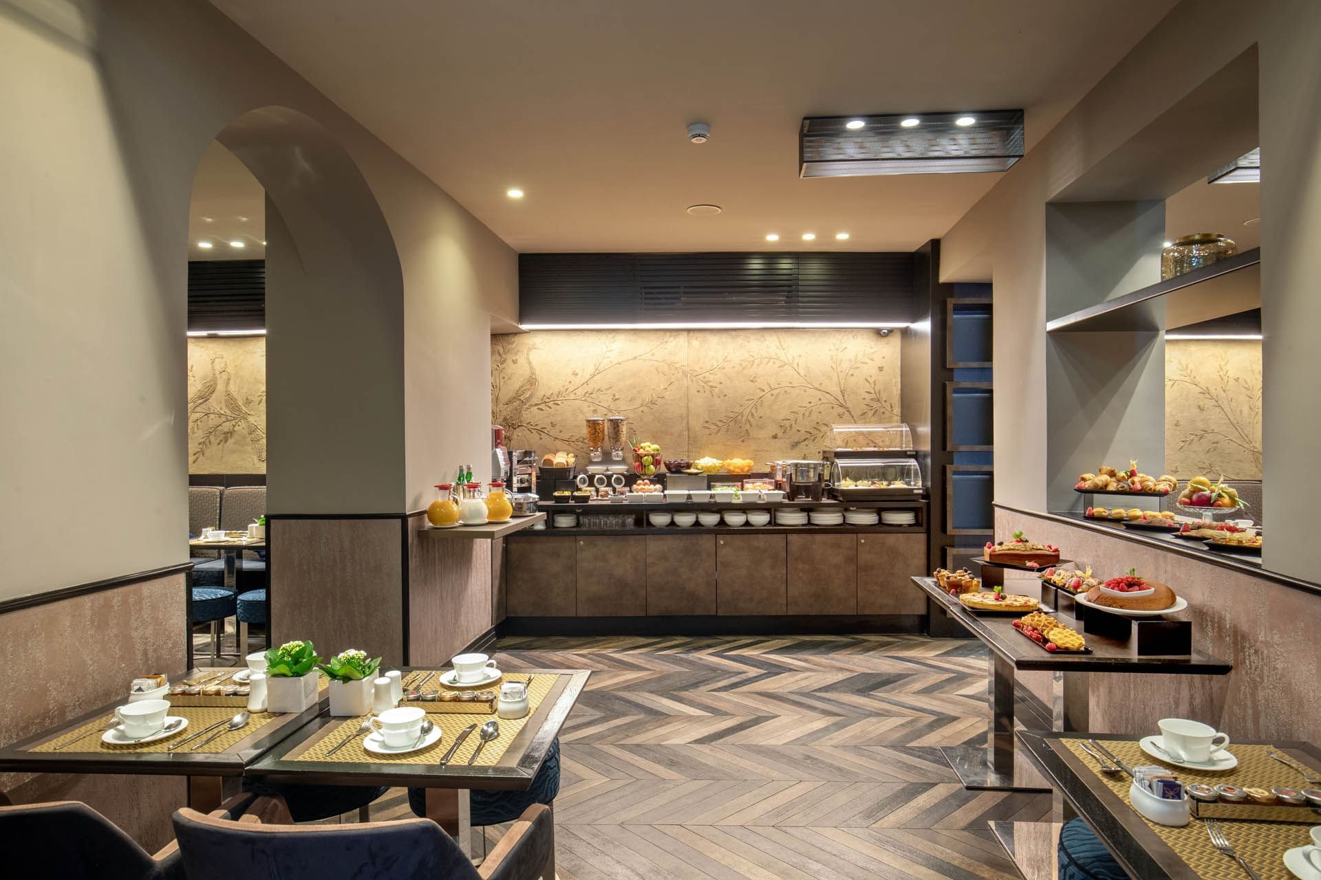 Luxury Interior of the Dining Room arranged with a Breakfast Buffet at The Style