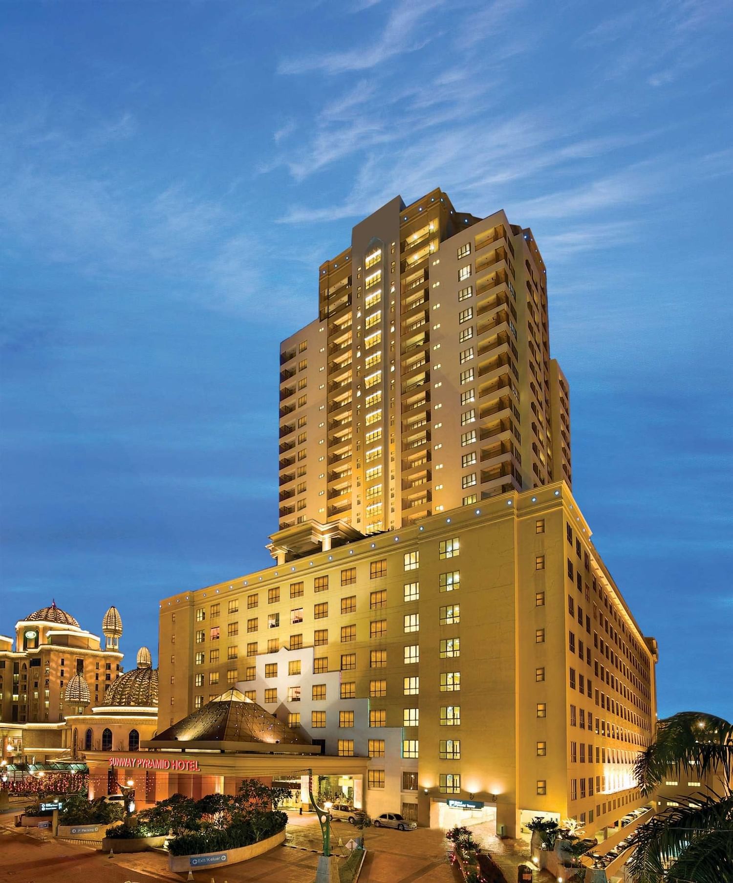Exterior view of Sunway Hotel Pyramid at night