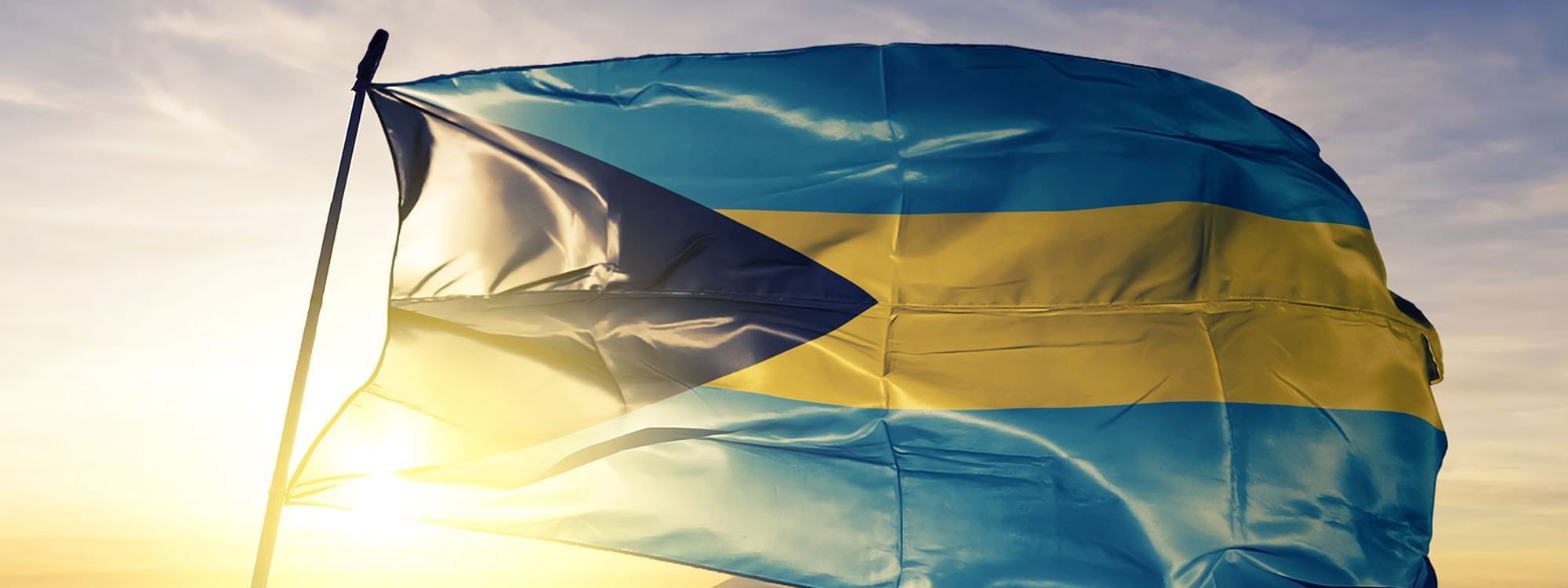 Portrait of the Bahamas Flag hoisted at Warwick Paradise Island Bahamas