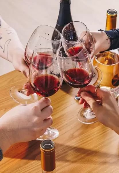 People joyfully toasting with wine glasses at Royal Palms Hotel