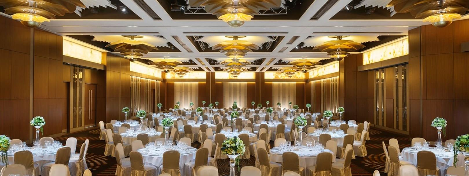 Banquet table setup in Astral event hall at Crown Hotel Perth