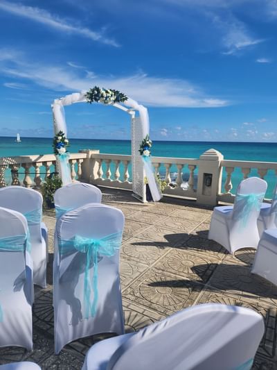 Outdoor wedding set-up with a Sea view the beach at Dover Beach Hotel