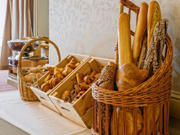 Baguettein breads and pastries served in Téséo Restaurant at Warwick Geneva