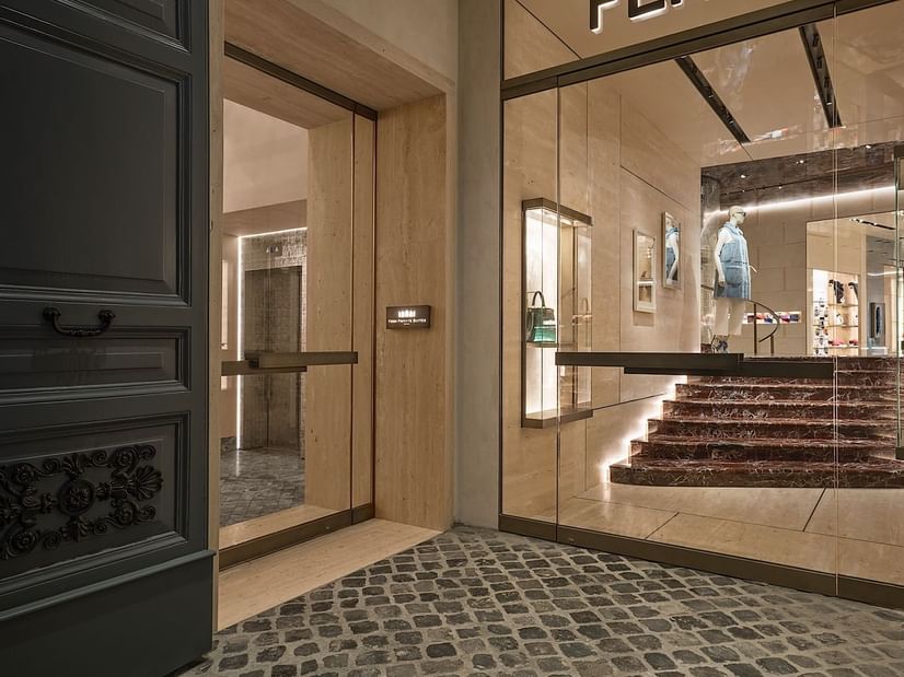 Glass doors by the entrance at Fendi Private Suites Hotel