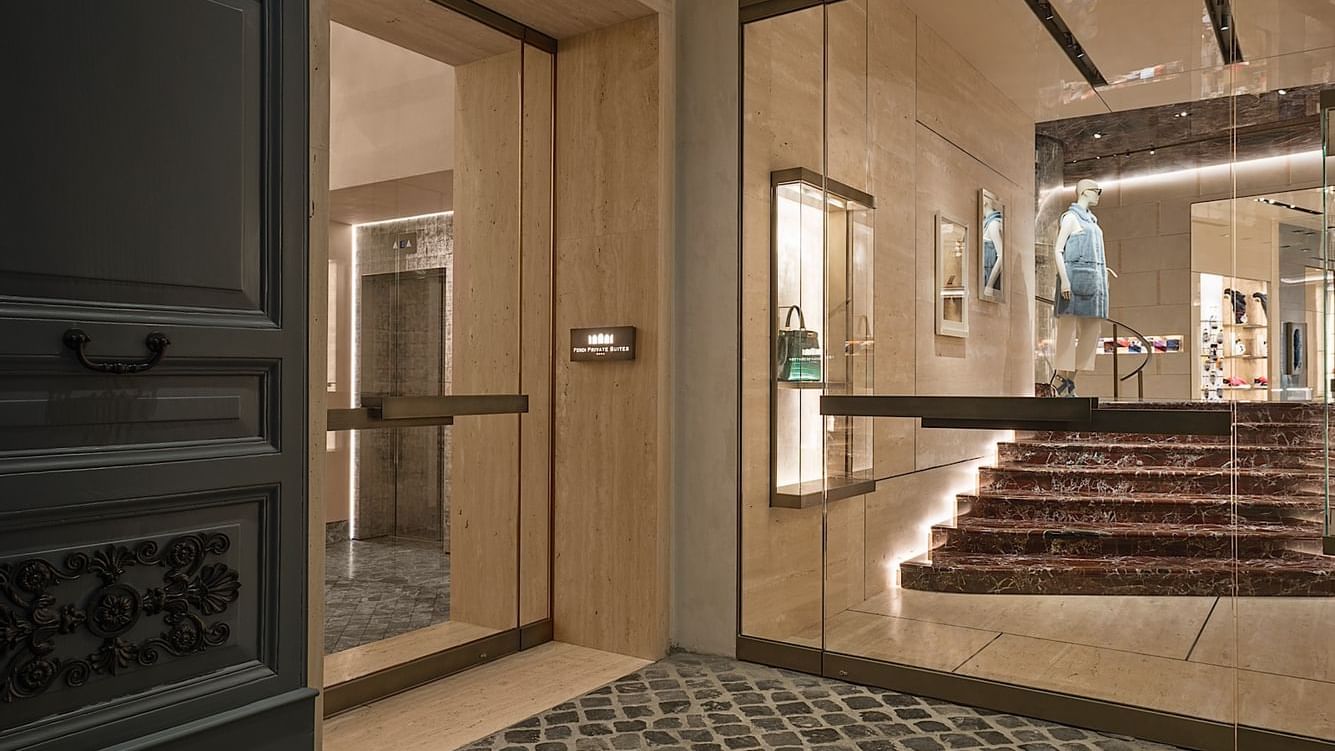 Glass doors by the entrance at Fendi Private Suites Hotel
