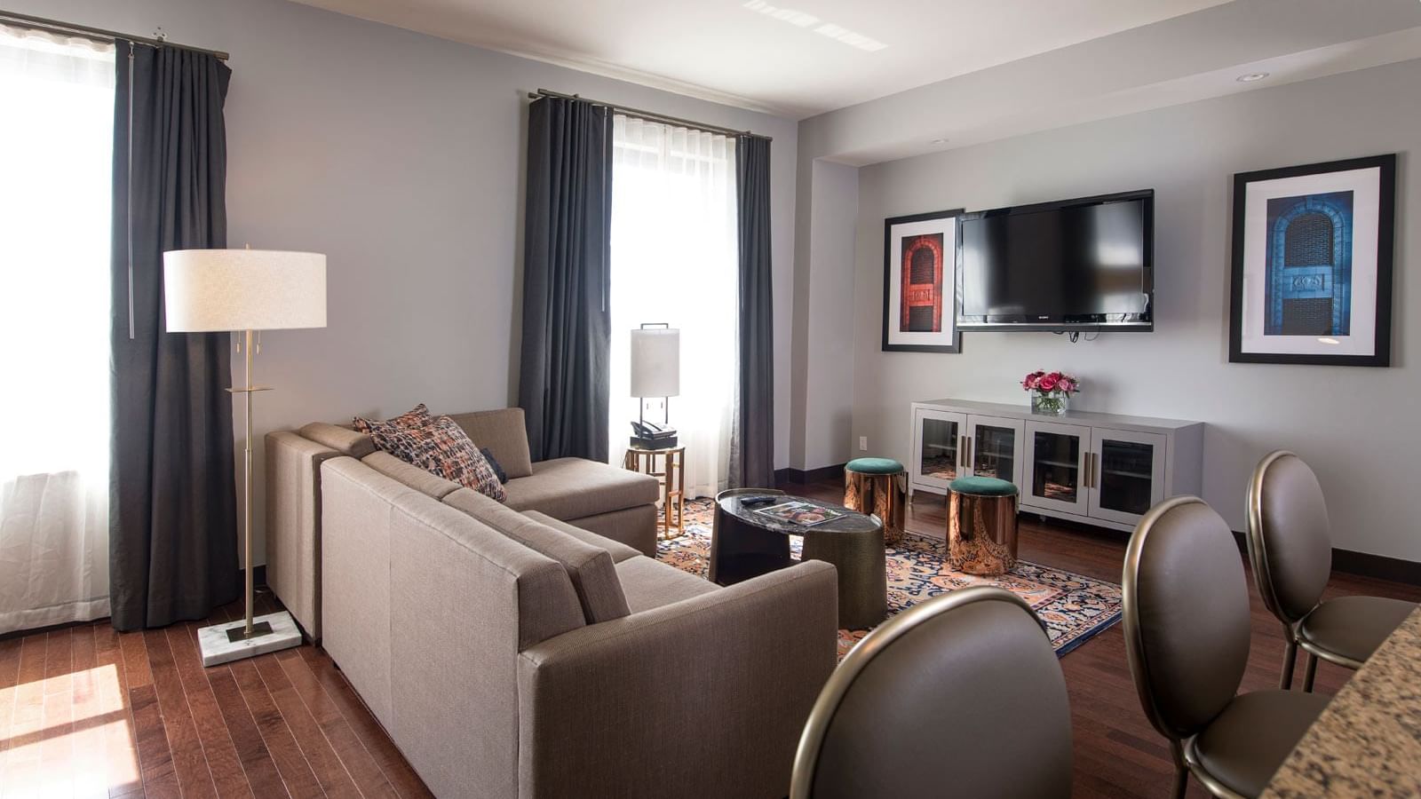 Living & dining area in Mayo Connector Suite at The Mayo Hotel