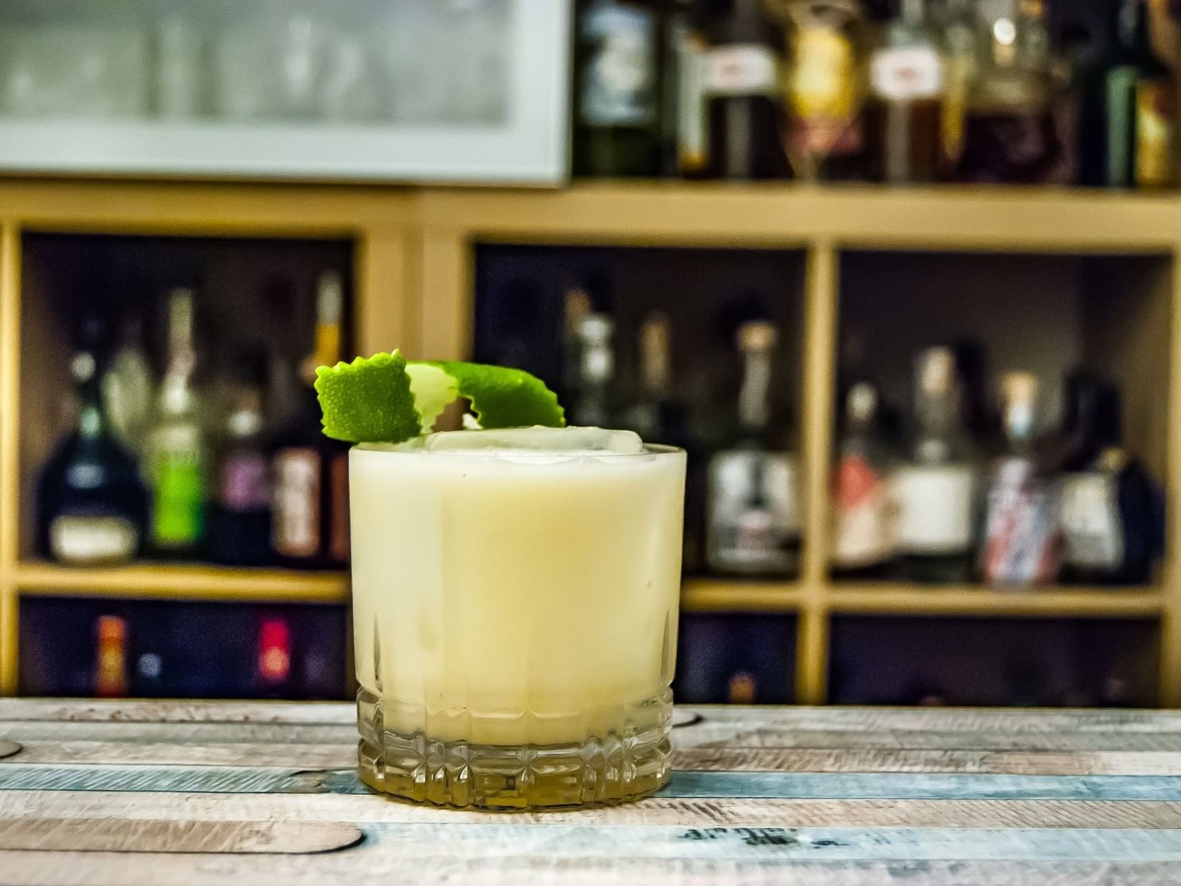 Close-up of cocktail served in the Bar at La Galerie Hotel