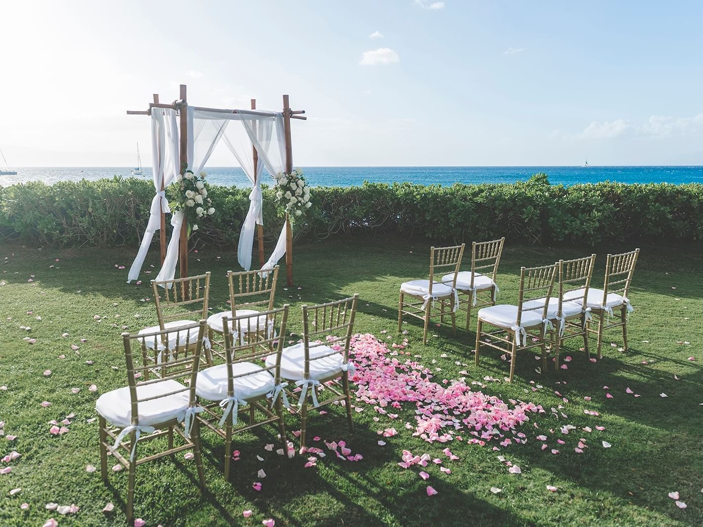 outdoor wedding venue in tropical setting with ocean
