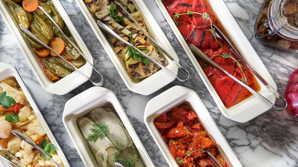 Served dishes in an Epicurean restaurant at Crown Hotel Perth