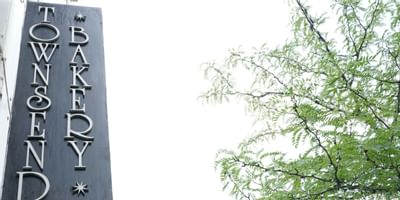 Townsend Bakery sign outside the shop near The Townsend Hotel