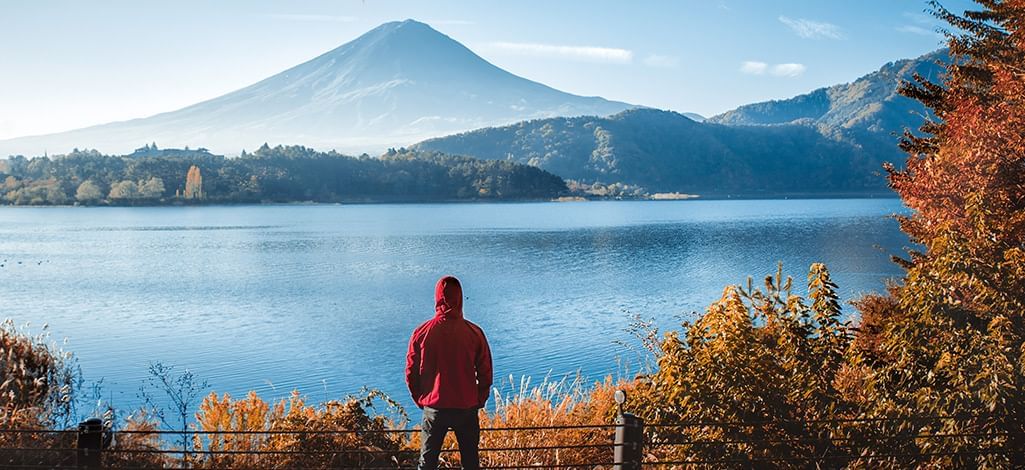 mount fuji with man in the foreground