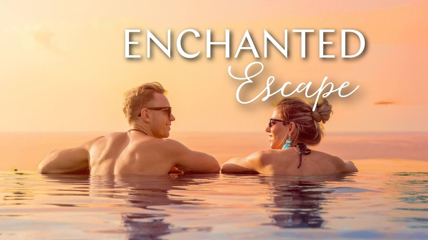 Enchanted Escape Hero Image for Sunway Velocity Hotel_Two people relax in a pool at sunset, enjoying the warm ambiance and each other's company.