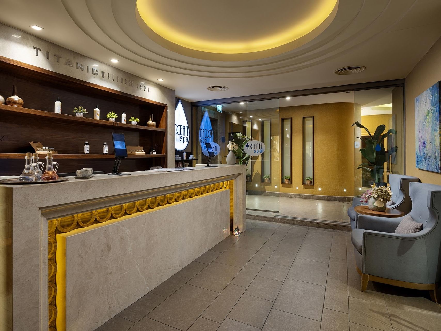 Modern spa reception in Titanic City Taksim.