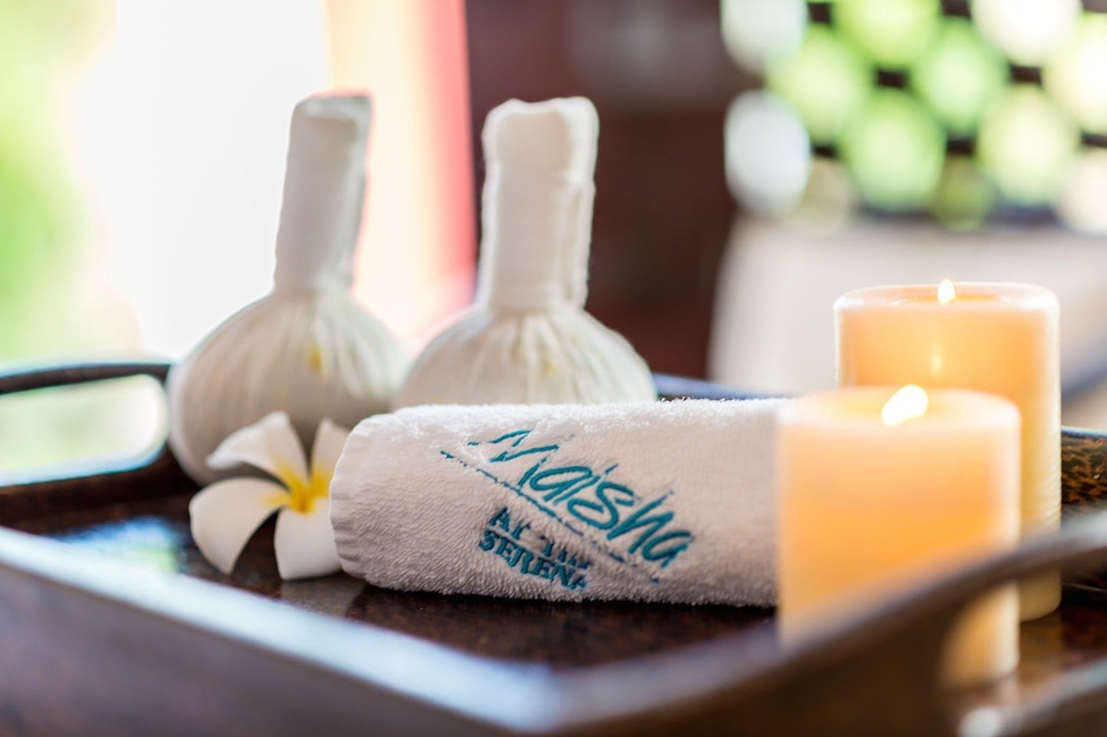 Spa reception with candles at Serena Beach Resort & Spa
