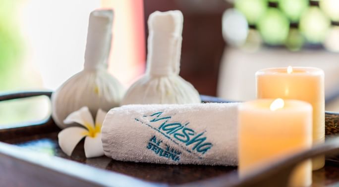 Spa reception with candles at Serena Beach Resort & Spa