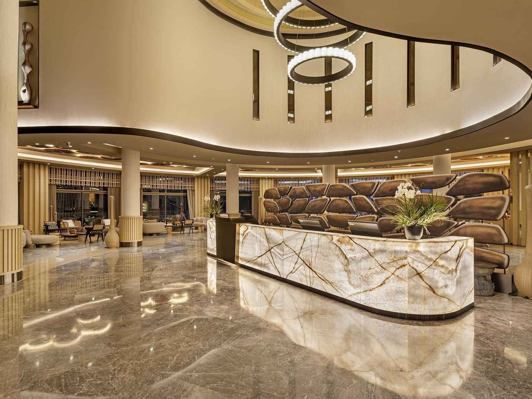Luxurious Lobby with Circular Reception – Titanic Luxury Collection Bodrum.