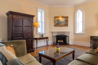 Castle Suite Fireplace with sofa at Castle Hotel and Spa