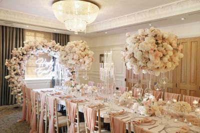 Interior arrangment of the blue room at Orsett Hall Hotel