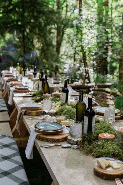 Outdoor dining table setup at Alderbrook Resort & Spa