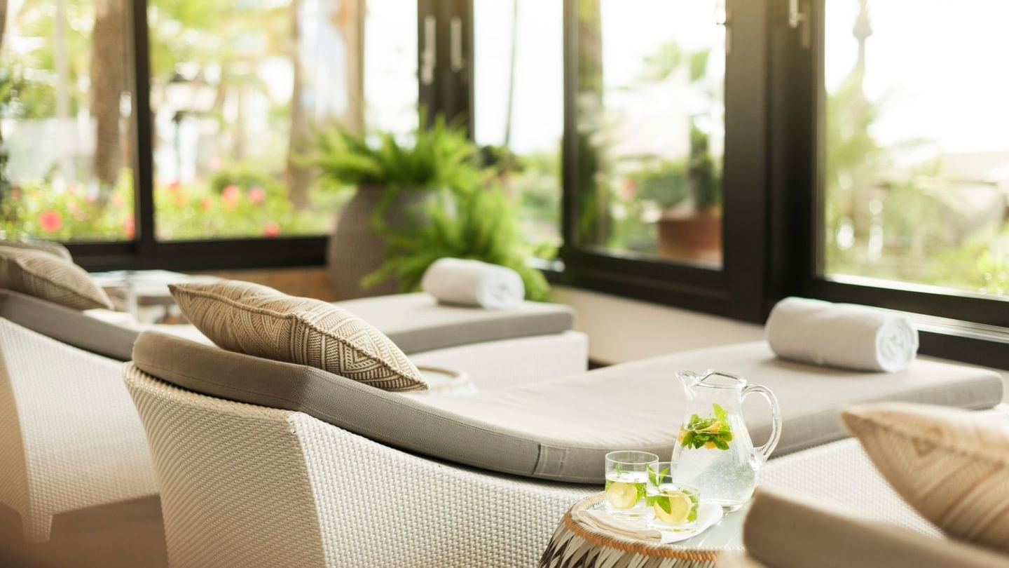 Closeup on some spa beds at Marbella Club Hotel