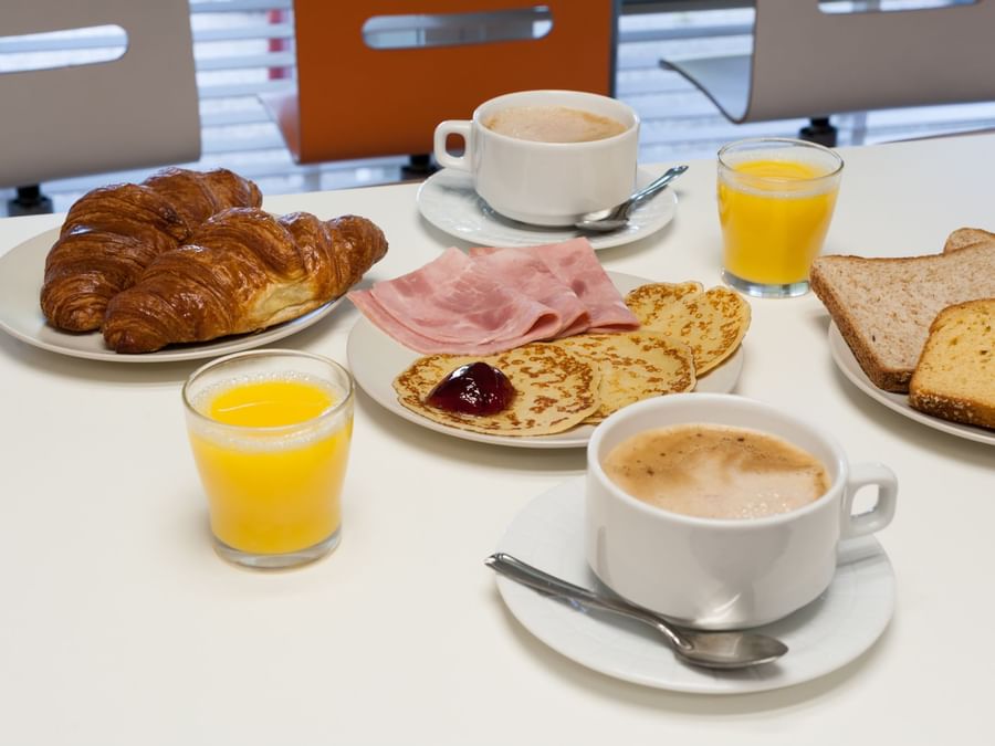 Closeup of a breakfast meal served at Hotel Rouen South Oissel