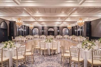 Ballroom with banquet table set up at The Madison Hotel
