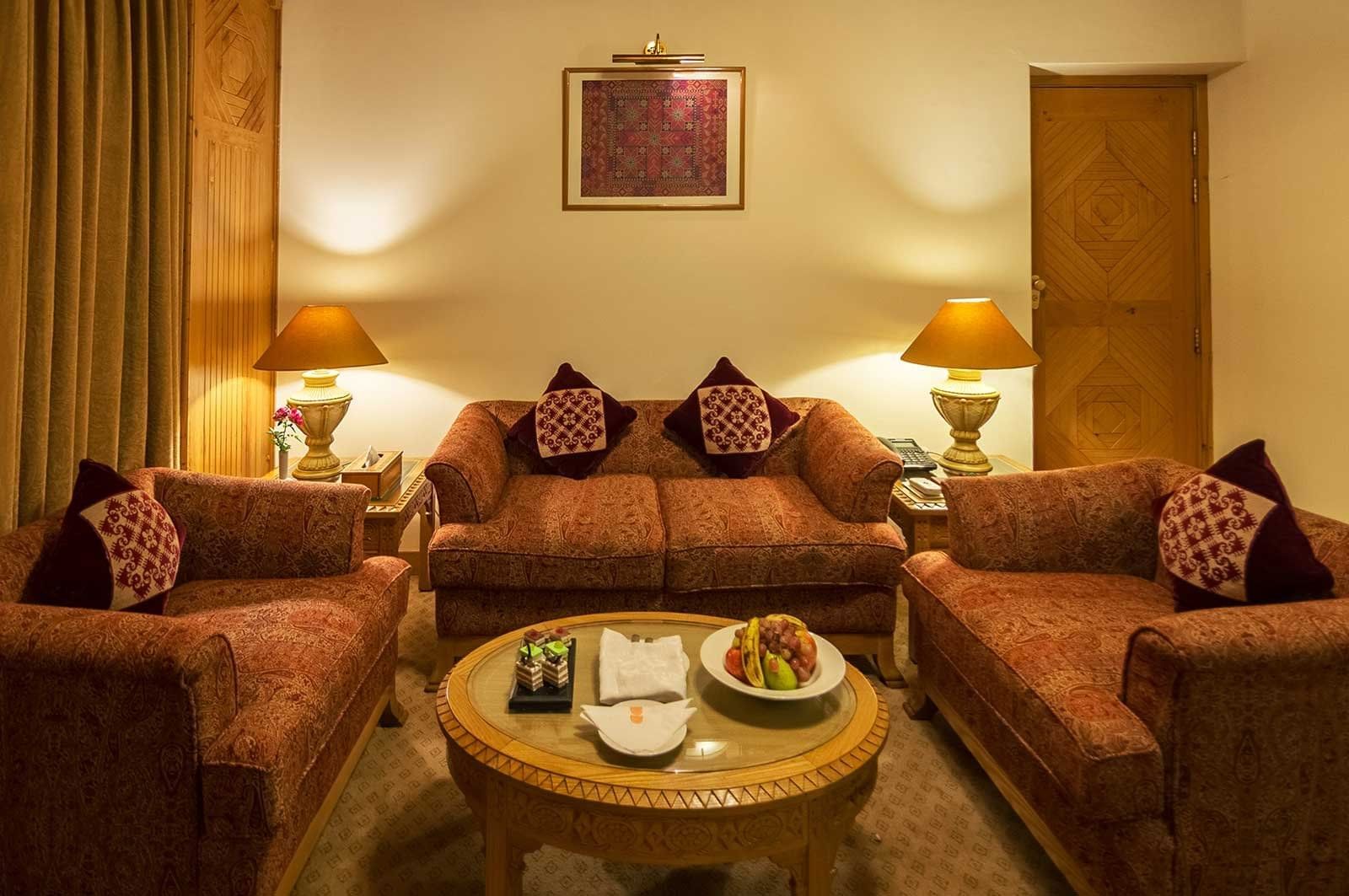 Living room area of the Executive Suite at Gilgit Serena Hotel