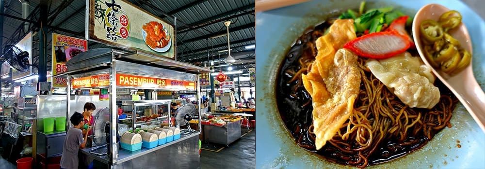 Wan Tan Mee and Pasembur in Cecil Street Market, the famous street food in Penang