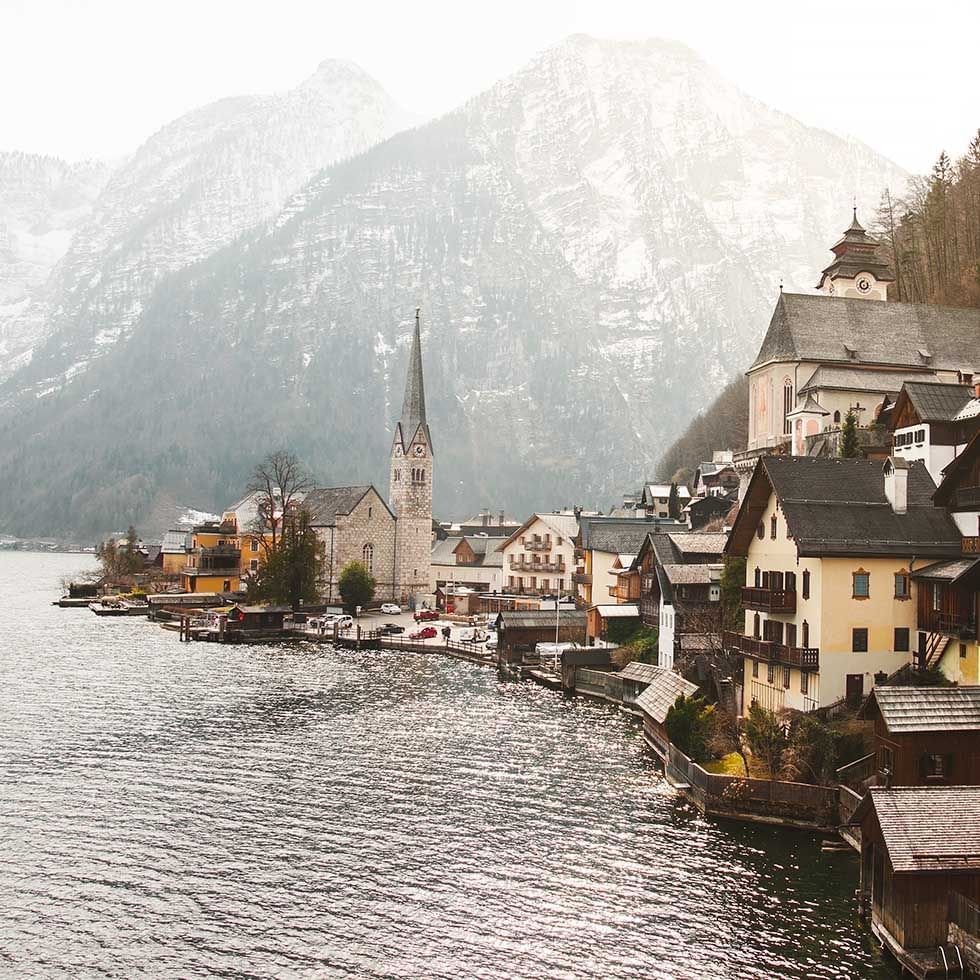 Stunning view of Hallstatt by a lake near Falkensteiner Hotels