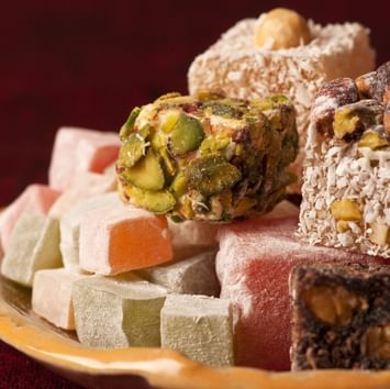 Turkish Delights served on a bowl near Titanic Port Bakirkoy