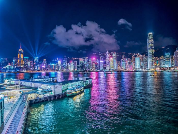 The Hong Kong skyline at night, featuring a dazzling array of lights at Park Hotel Group
