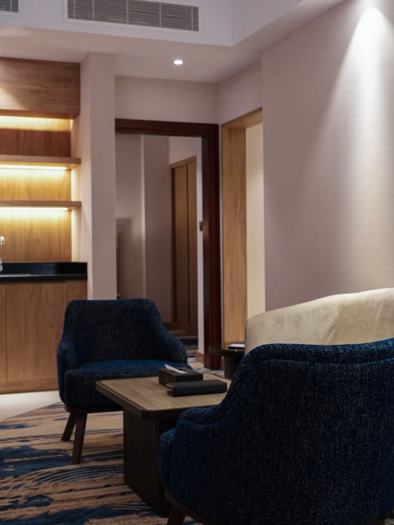 Lounge area in the Ambassador Suite at Warwick Hotel & Spa Jeddah.