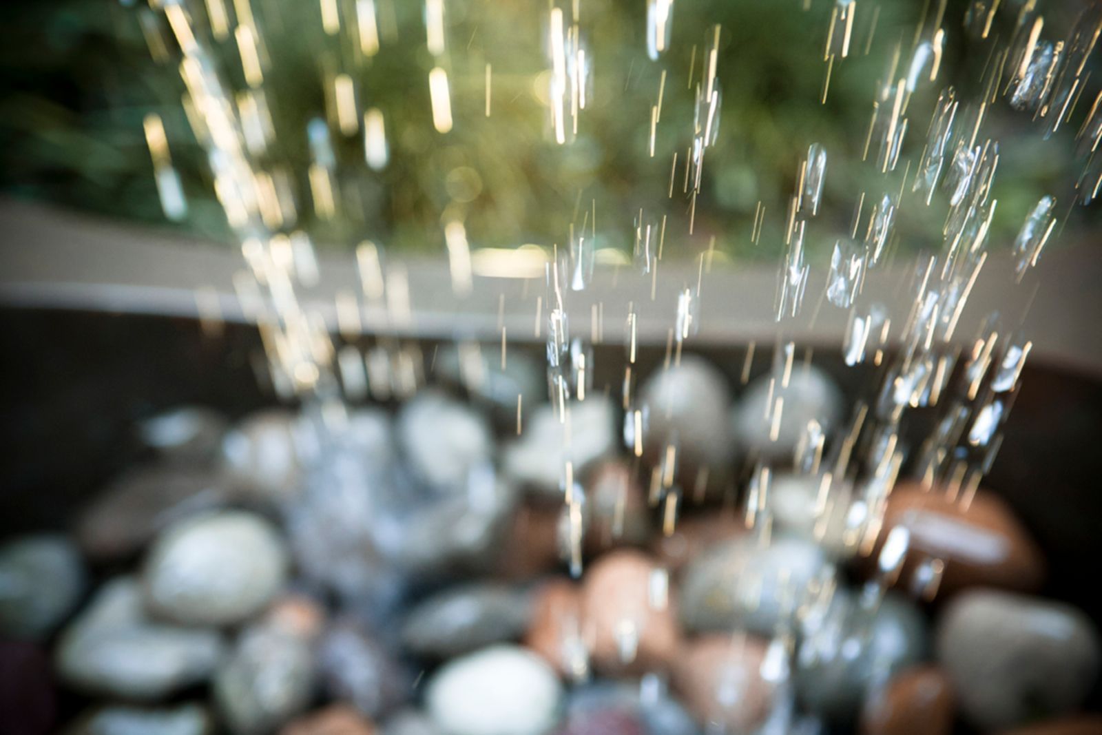 Close-up blurry image of falling water droplets at The Umstead Hotel and Spa