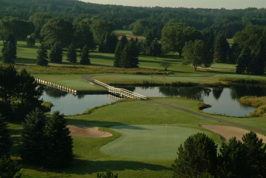 Ariel view of the golf course at Evergreen Resort