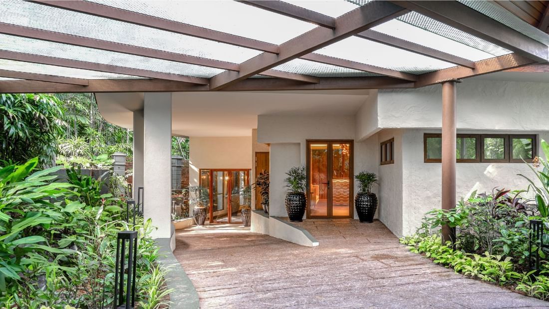 Exterior view of the entrance with plant pots at Sunway Resort