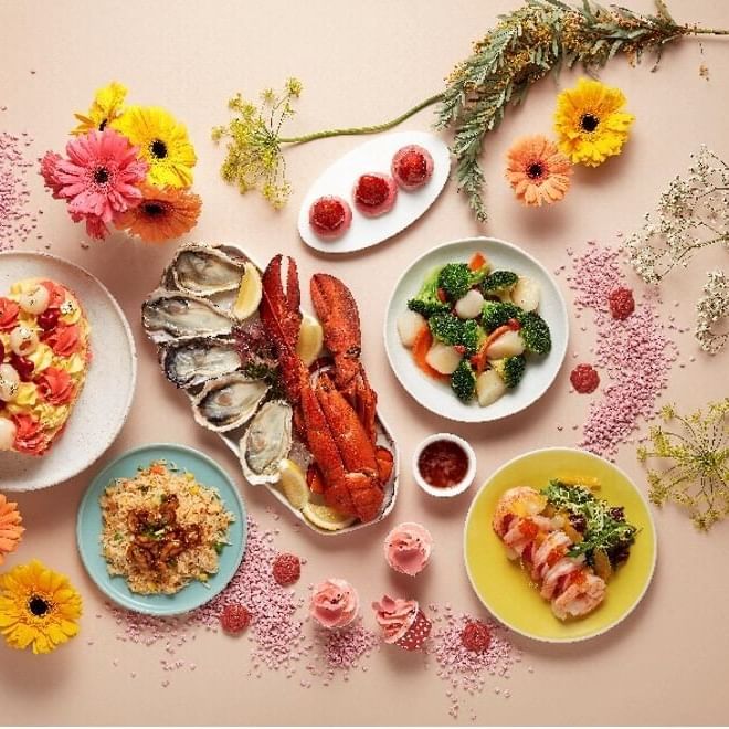 Seafood dishes served with flowers at Paradox Singapore