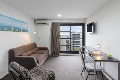 Living area of 1-Bedroom View Apartment at Nesuto St Martins