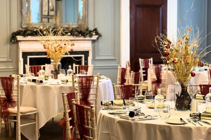 Restaurant at Gorse Hill dressed for festive dining event in Surrey